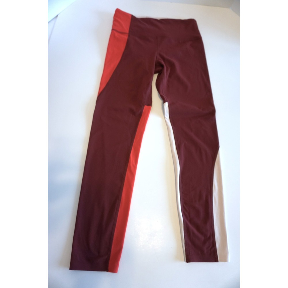 Athleta Colorblock High Rise Leggings Burgundy Red Cream Womens Size Small